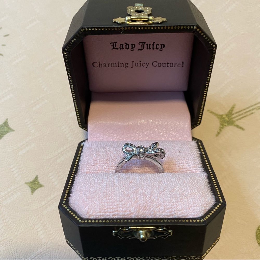 Juicy Couture silver pave bow ring size 6